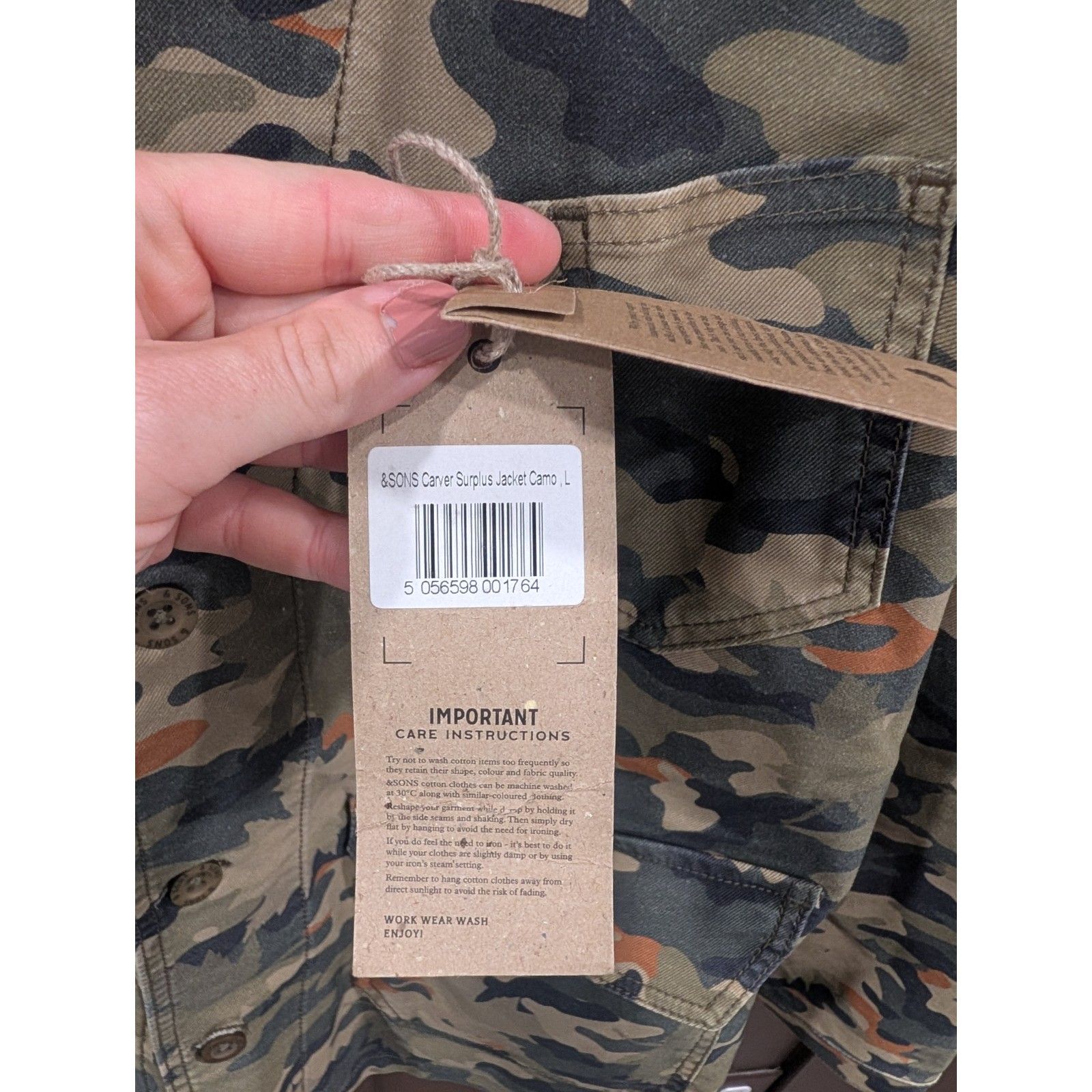 Nwt &Sons Carver Surplus Camo Chore Jacket, Men’s Size L, Stonewashed Cotton Twi — image 4 of 8